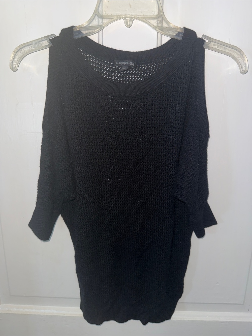 Express Black Open-Knit Cold Shoulder Sweater Top